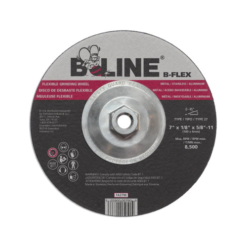Bee Line® 45A27MT Flexible Depressed Center Wheel, 4-1/2 in Dia x 1/8 in THK, 46 Grit, Aluminum Oxide Abrasive