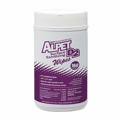 Best Sanitizers&trade; SSW0002 Alpet&reg; D2 Surface Sanitizing Wipes, 10 x 3/4 in, 160/Canister Capacity, Clear/White