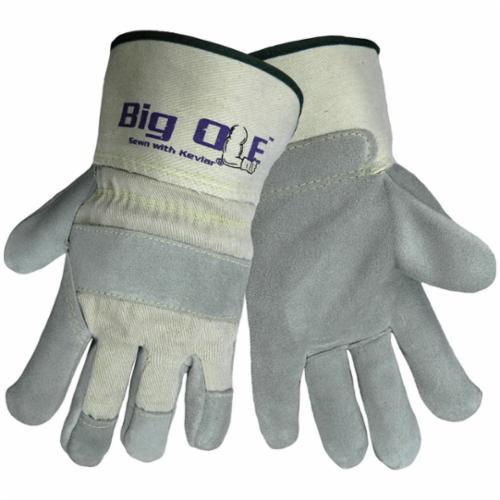 Big Ole&reg; 2100-L 2100 Premium Grade General Purpose Gloves, Work, Gunn Cut/Wing Thumb Style, Split Cowhide Leather Palm, Gray/White, Safety Cuff, Uncoated Coating, Resists: Abrasion, Kevlar&reg; Lining