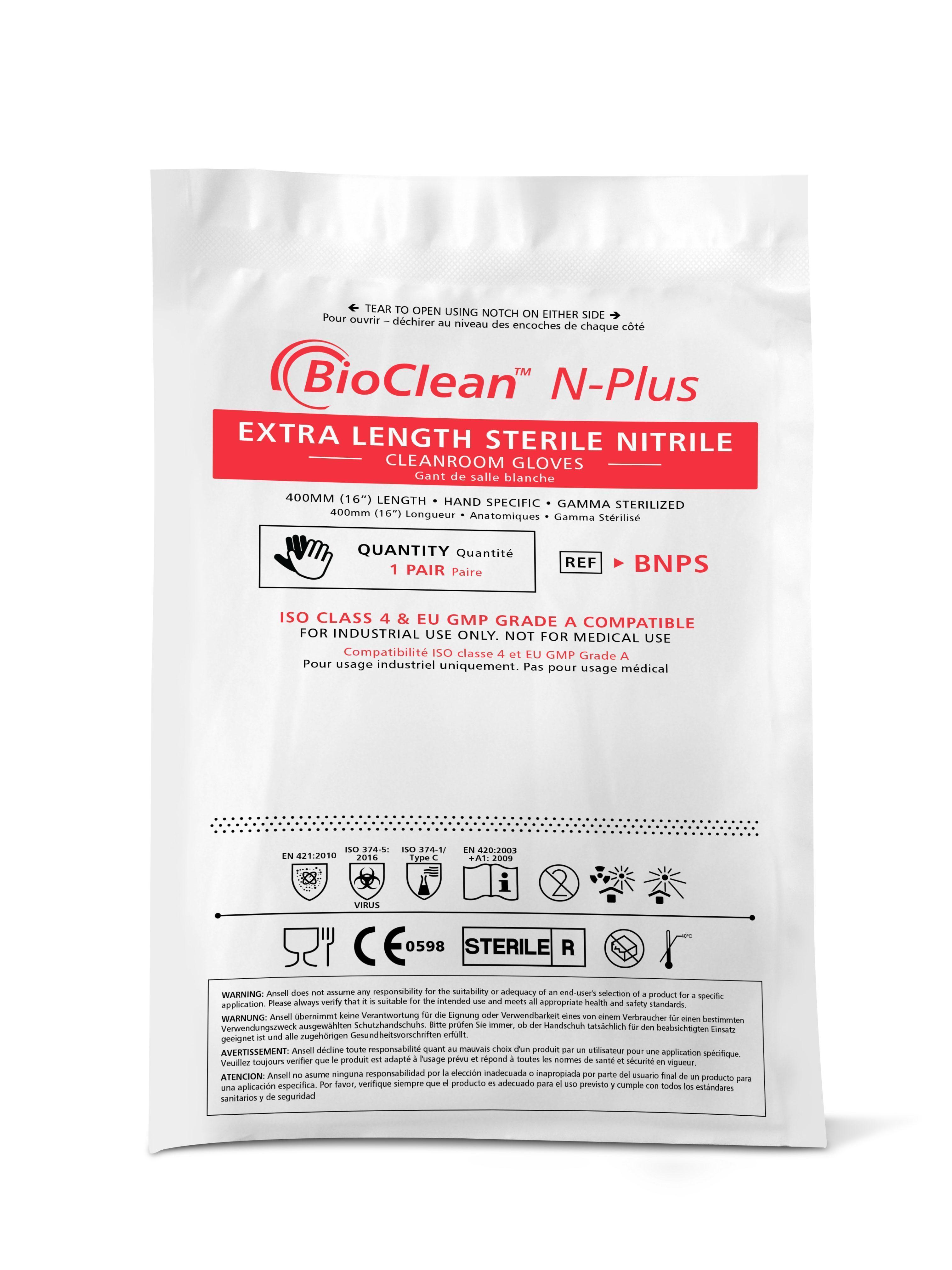 BioClean&trade; BNPS85 BNPS Sterile Cleanroom Glove, 8.5, White, 16 in L, Powder-Free, 7.09 mil THK