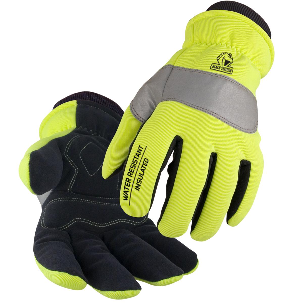 Black Stallion&reg; 15HVL Winter Gloves, Mechanic, Reinforced Style, Synthetic Leather Palm, Spandex, Lime Green/Black, Extended Cuff, Resists: Water