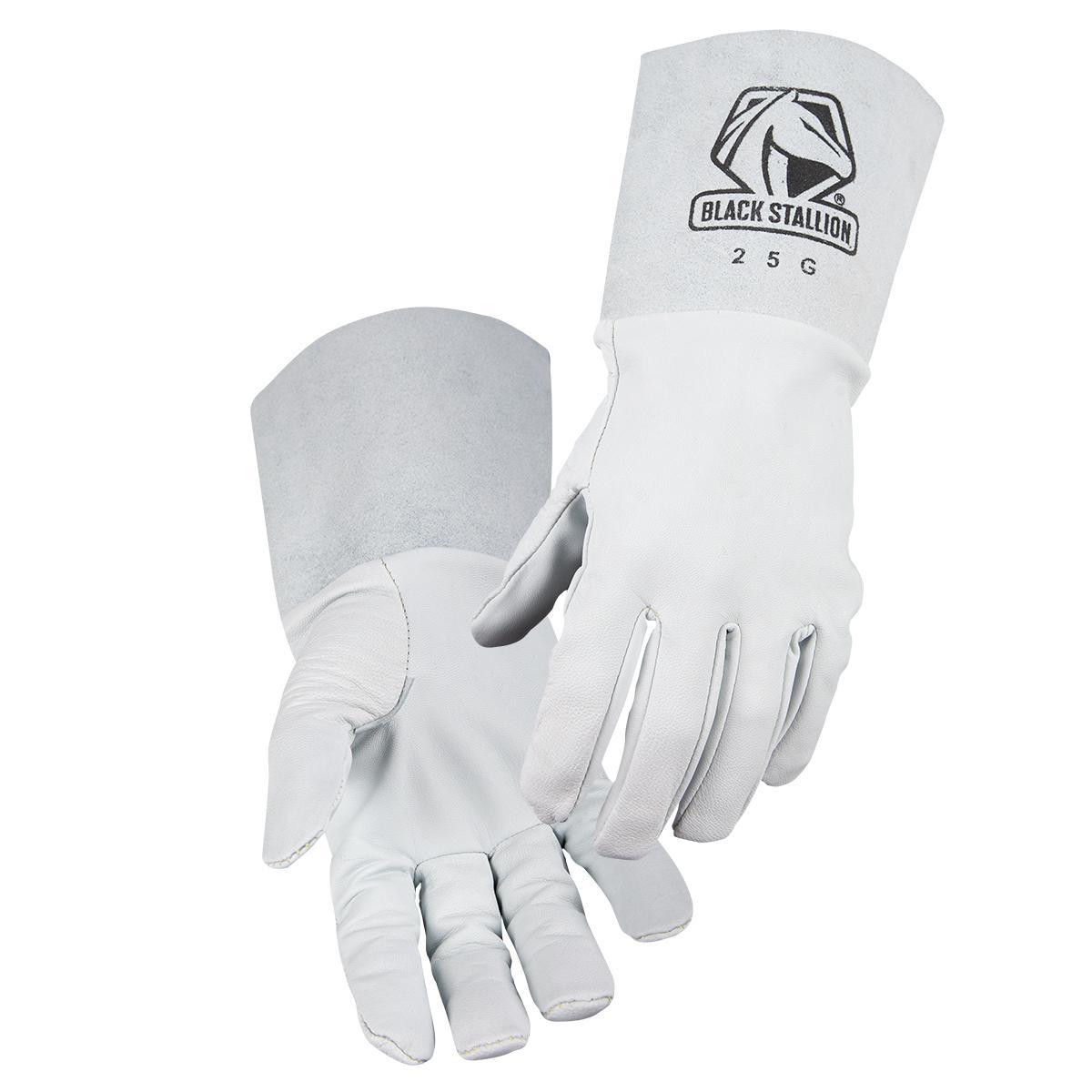 Black Stallion&reg; 25GXL 25G TIG Welding Gloves, XL, Goat Skin Leather/Kevlar&reg; Stitched, Gray/White, Unlined Lining, Extended Cuff