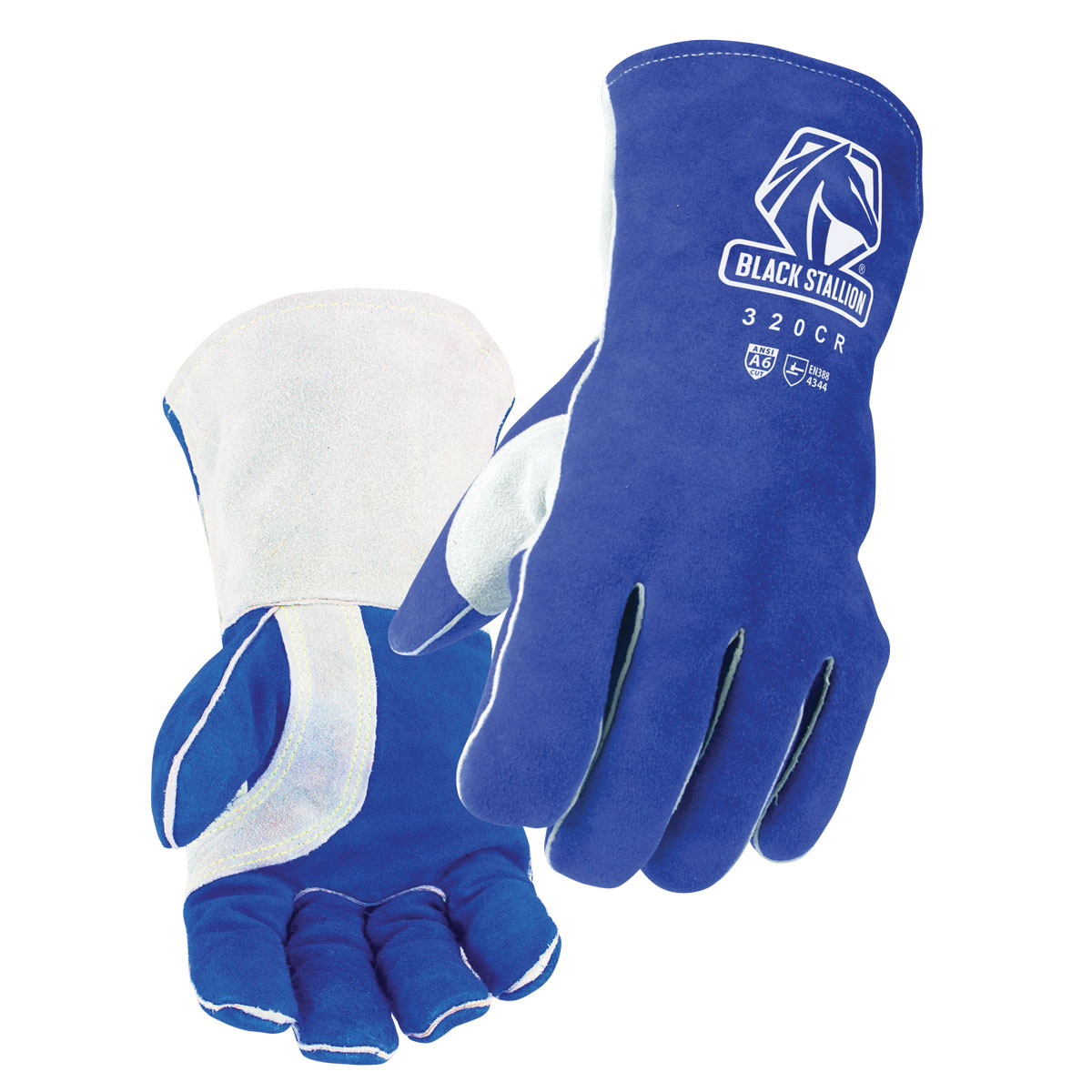 Black Stallion&reg; 320CR-LG 320CR Welding Gloves, L, Side Split Cowhide Leather, Blue