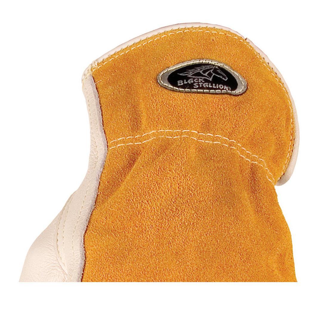 Black Stallion&reg; 97KXXL 97K Premium Grade Driver's Gloves, Driver, Keystone Thumb Style, 2XL, Grain Cowhide Leather Palm, Tan/White, Beaded Cuff, Resists: Abrasion and Spark, Unlined Lining