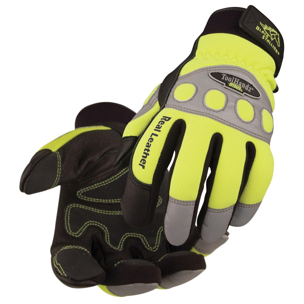 Black Stallion&reg; 99HVL 99HV High Visibility Mechanic's Gloves, Mechanic, Spandex/Grain Pigskin, Lime Green/Safety Lime/Black, Adjustable Cuff