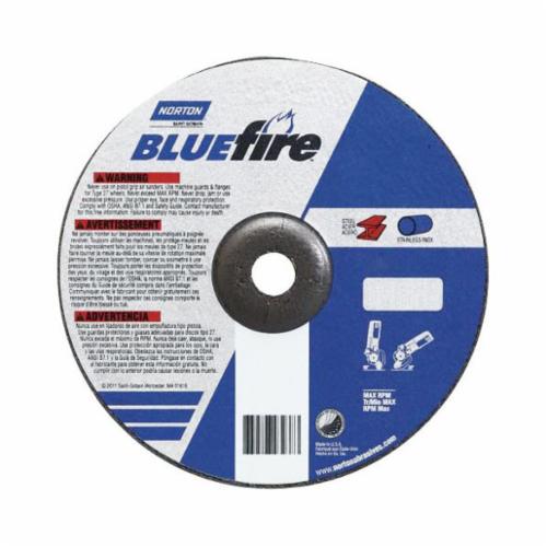 Norton&reg; BlueFire&reg; 66252843229 Depressed Center Wheel, 7 in Dia x 1/4 in THK, 24 Grit, Zirconia Alumina Abrasive