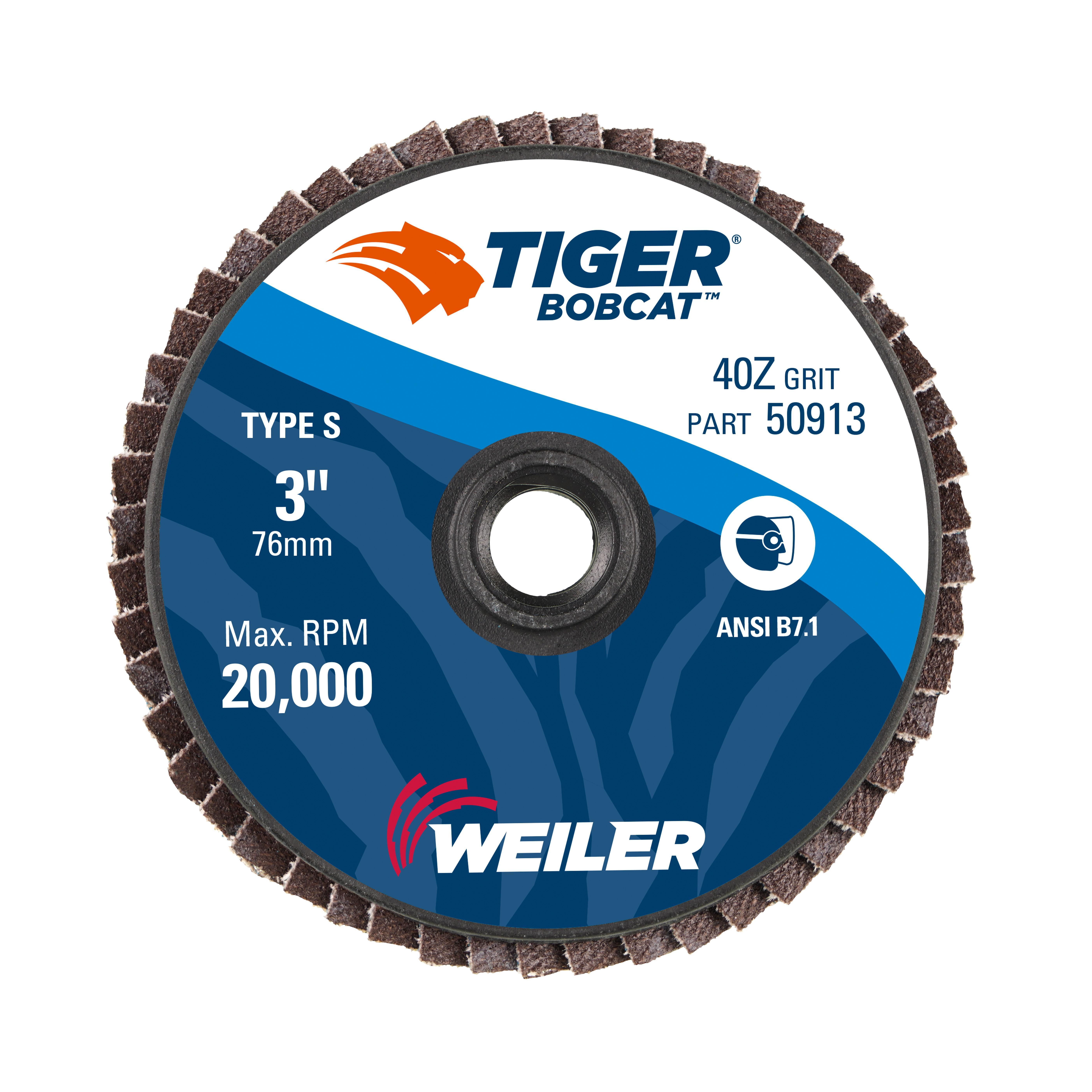 BobCat&trade; 50915 Close Mini Coated Abrasive Flap Disc, 3 in Dia Disc, 1/4 in Center Hole, 80 Grit, Medium Grade, Zirconia Alumina Abrasive, Type 27 Flat Disc
