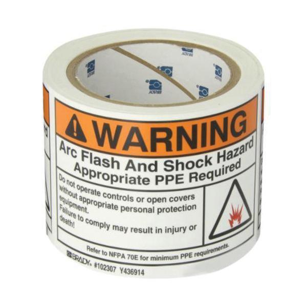 Brady&reg; 102307 High Performance Laminated Non-Reflective Rectangular Self-Adhesive Arc Flash Protection Label, 5 in W