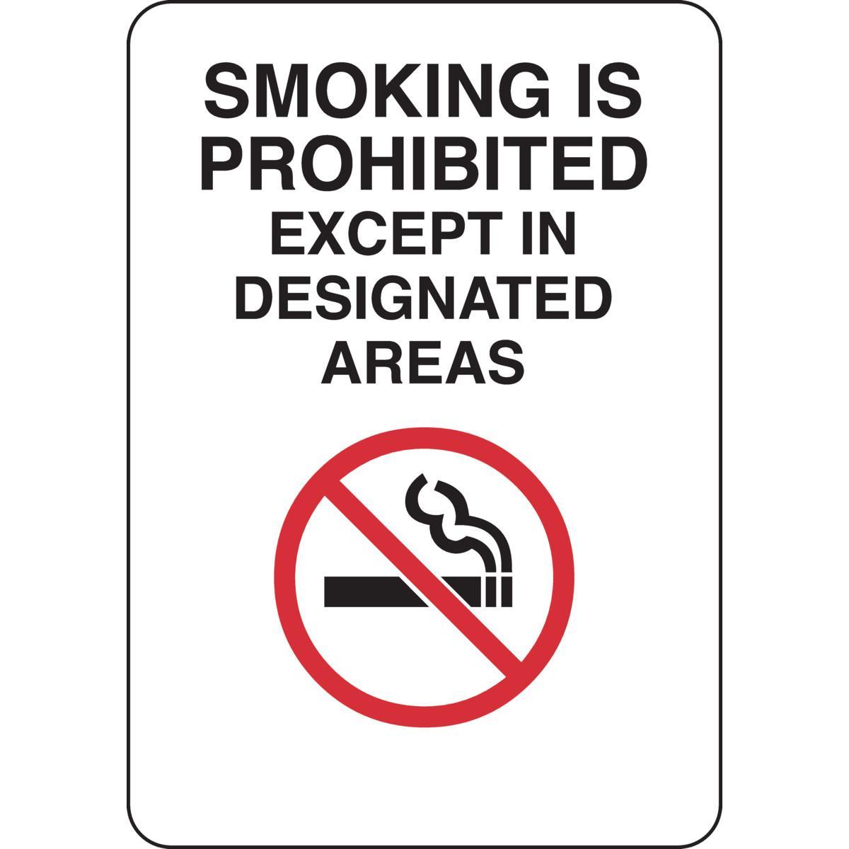 Brady® 128035 Light Duty Rectangular No Smoking Sign, 7 in H x 10 in W, Black/Red on White, B-401 Polystyrene, Fastened Mount