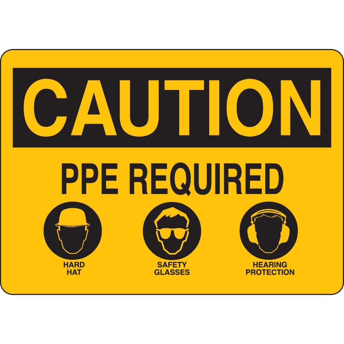 Brady&reg; 92405 Circular Laminated Personal Protection (PPE) Sign, 17 in H x 17 in W, Black on Yellow, B-819 Vinyl, Adhesive Mount