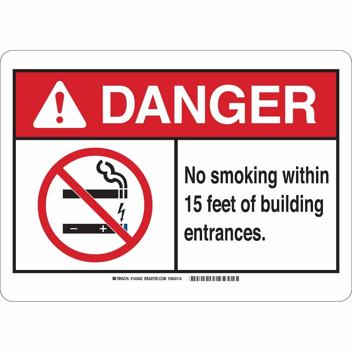 Brady&reg; 42697 Non-Reflective Rectangular No Smoking Sign, 14 in H x 10 in W, Black/Red on White, B-555 Aluminum, Fastened Mount