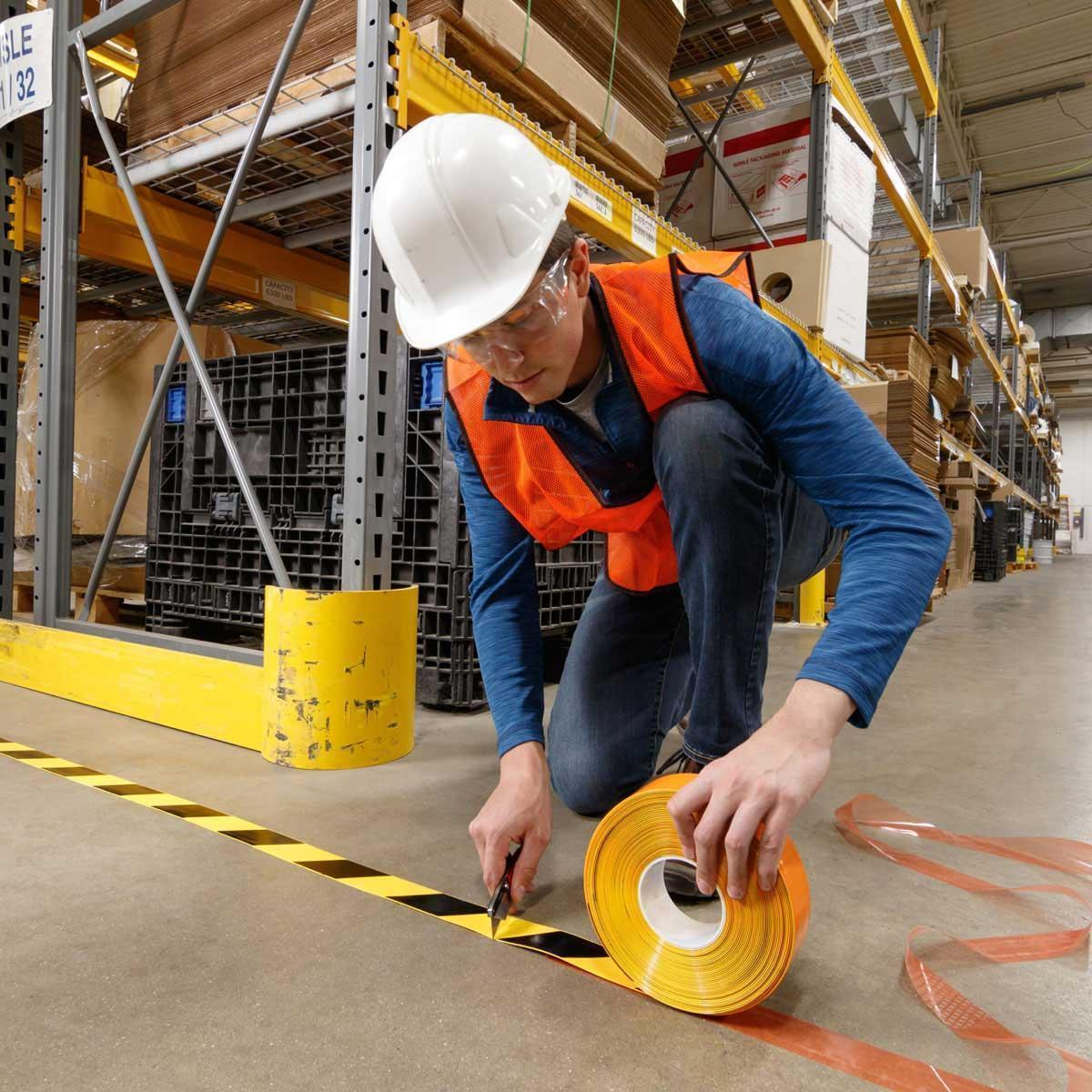 Brady&reg; 104348 Floor Marking Tape, 100 ft L x 3 in W, Red on White, Polyester