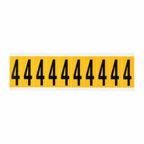 Brady&reg; 3430-4 Non-Reflective Number Label, Black 4 Character, 1 in H x 0.577 in W, Yellow Background, B-498 Vinyl Coated Fabric