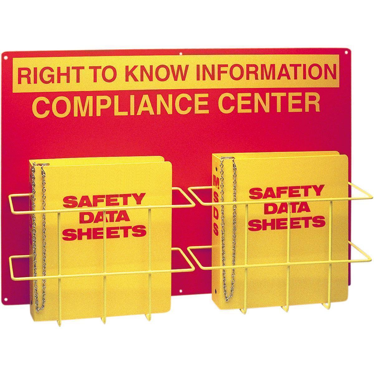 Brady® Prinzing® 2010 Right-To-Know Compliance Center With SDS Binder, RIGHT TO KNOW COMPLIANCE CENTER Legend, English, Yellow on Red, 20 in H x 14 in W, Polystyrene, Wall Mount