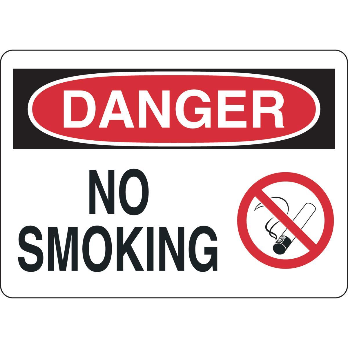 Brady&reg; 123918 Non-Reflective Rectangular No Smoking Sign, No Header, 10 in H x 14 in W, White on Red, B-555 Aluminum, Fastened Mount
