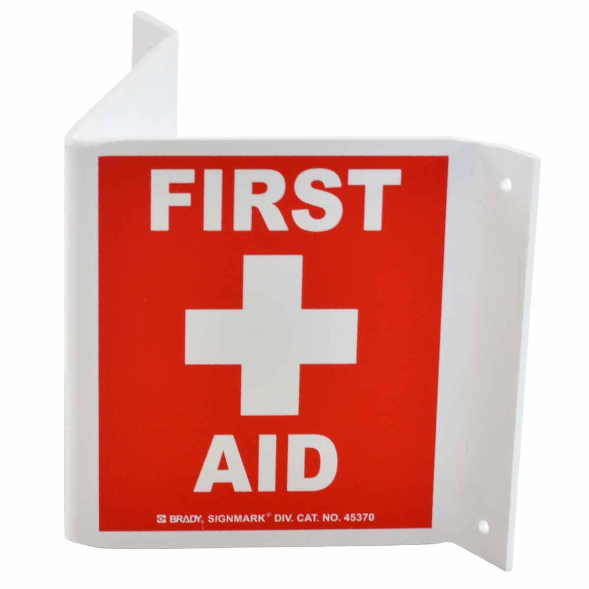 Brady&reg; 96908 Rectangular Fire Extinguisher Sign, 12 in H 18 in W, White on Red, B-450 Polyethylene, Fastened Mount