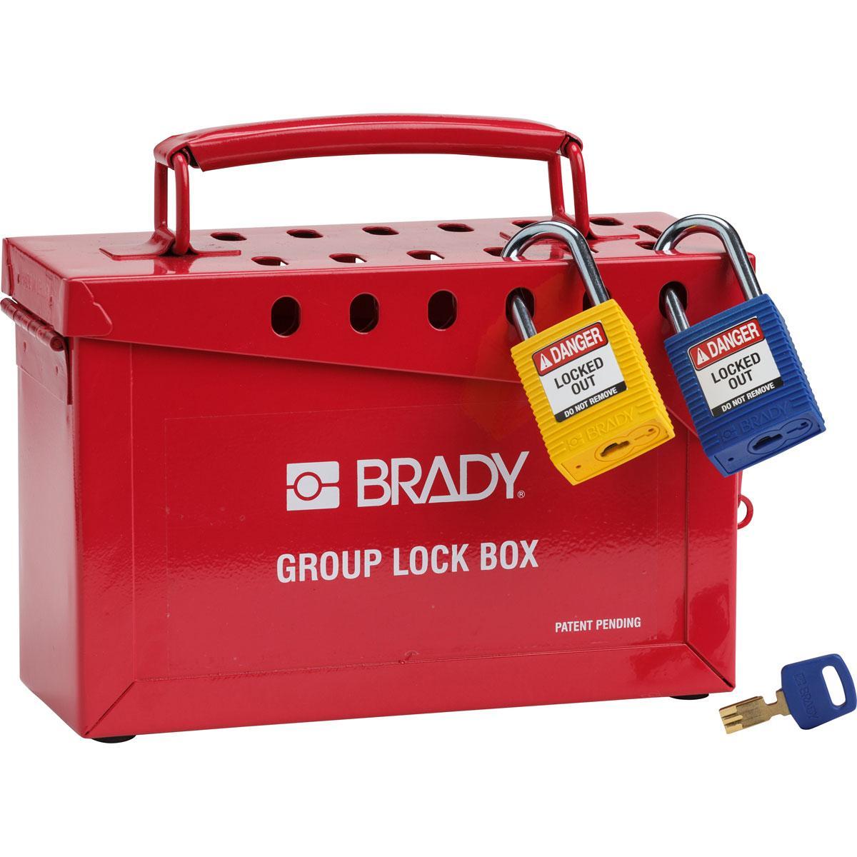 Master Lock® S600 Portable Small Group Lock Box With Key Window, 19 Padlocks, Hinged Door, Red, 5-43/64 in H x 6-27/64 in W x 12 in D
