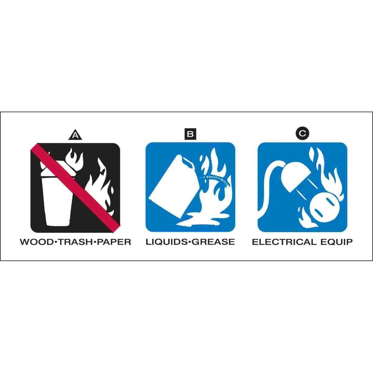 Brady&reg; 76301 Non-Reflective Rectangular Self-Adhesive Fire Extinguisher Label, 5 in W, Black/Blue on White, B-927 Acrylic, 5 per Card Labels