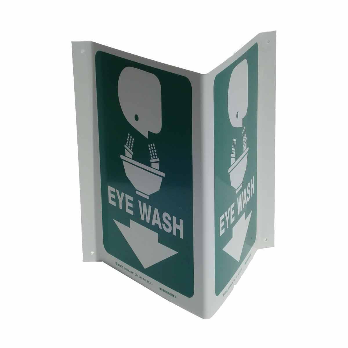 Brady&reg; Prinzing&reg; V1EW03A Rectangular Eye Wash Sign, 6 in H x 9 in W, Green on White, Acrylic, Fastened Mount
