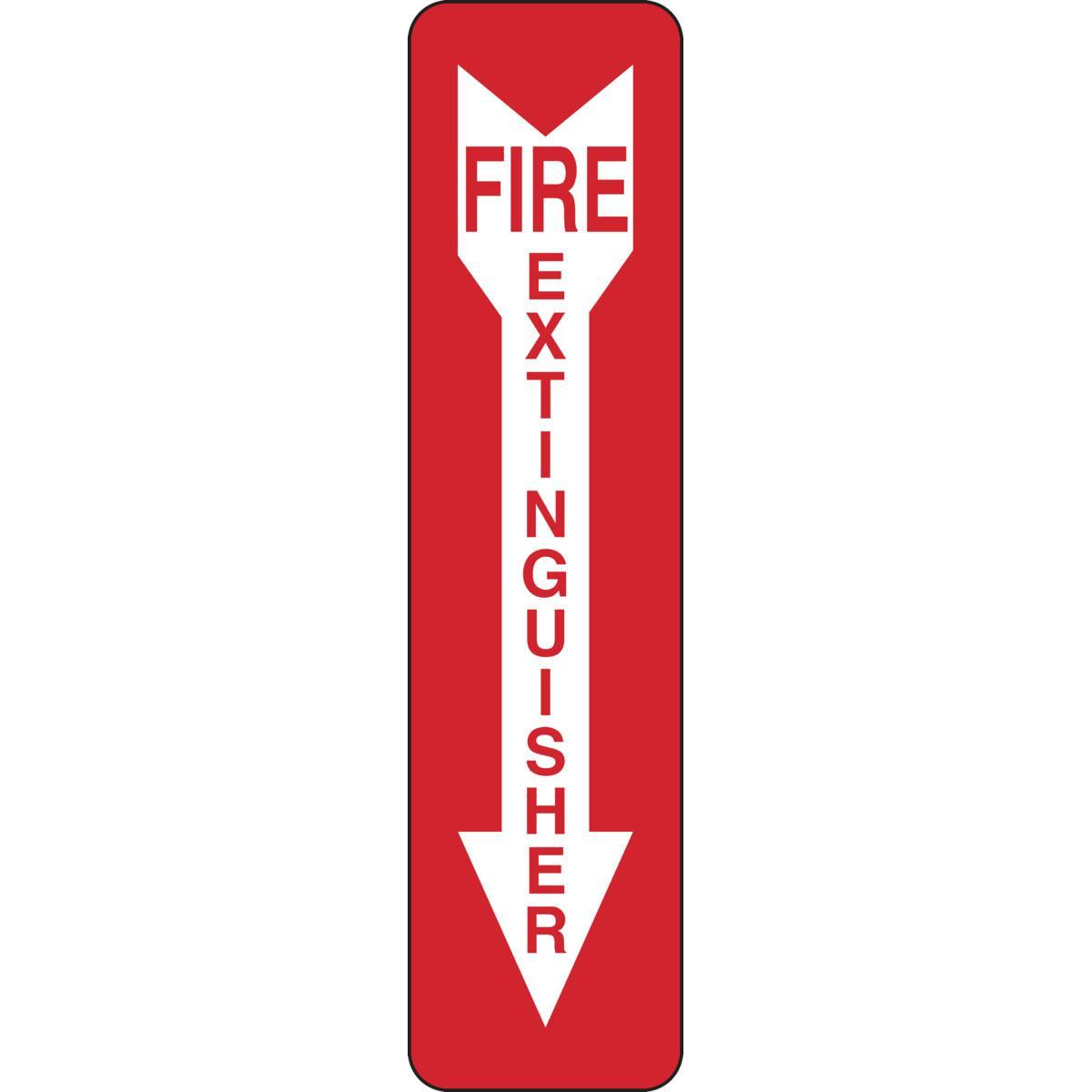 Brady&reg; 85261 Rectangular Fire Extinguisher Sign, 14 in H 3-1/2 in W, White on Red, B-302 Polyester, Adhesive Mount