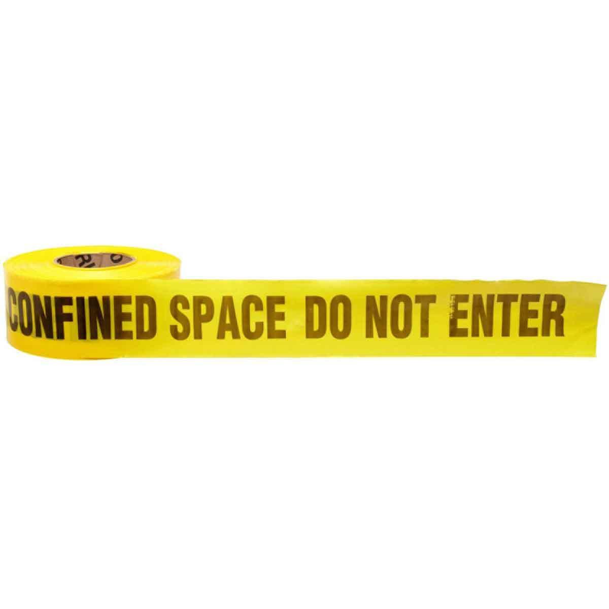 Brady&reg; 91257 Non-Adhesive Barricade Tape, Black on Yellow, 1000 ft L x 3 in W, CONFINED SPACE DO NOT ENTER Legend, Polyethylene