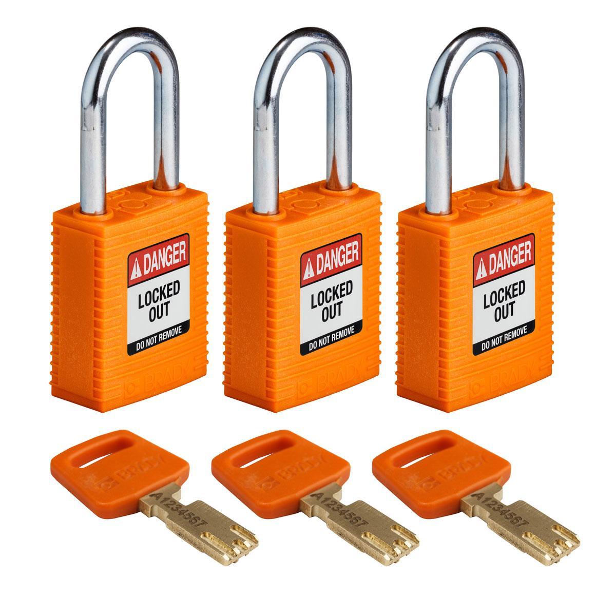 Master Lock&reg; 410YLW Zenex&trade; 410 Lockout Padlock, Different Key, Yellow, Thermoplastic Body, 1/4 in Dia x 1-1/2 in H x 25/32 in W Steel Shackle, 1-3/4 in L Body