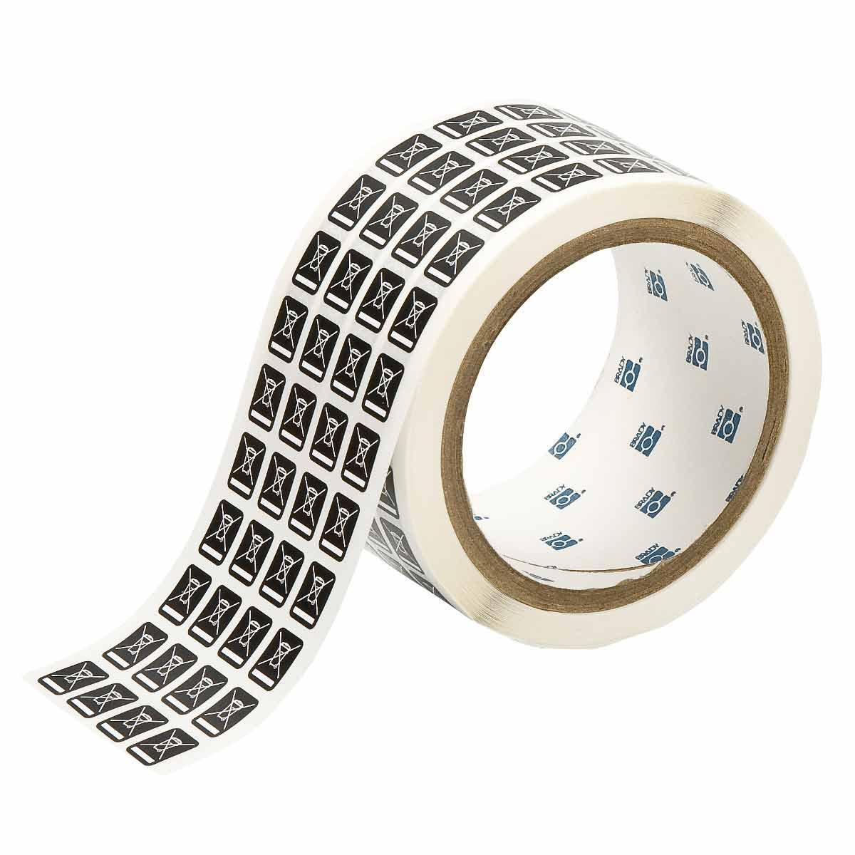 Brady&reg; BRADYBONDZ&trade; WEEE-1-5-BK Self-Adhesive Thermal Printable WEEE Label, 1/2 in L x 0.4 in W, No Text Legend, White on Black, B-8423 Polyester, 5000 per Roll Labels