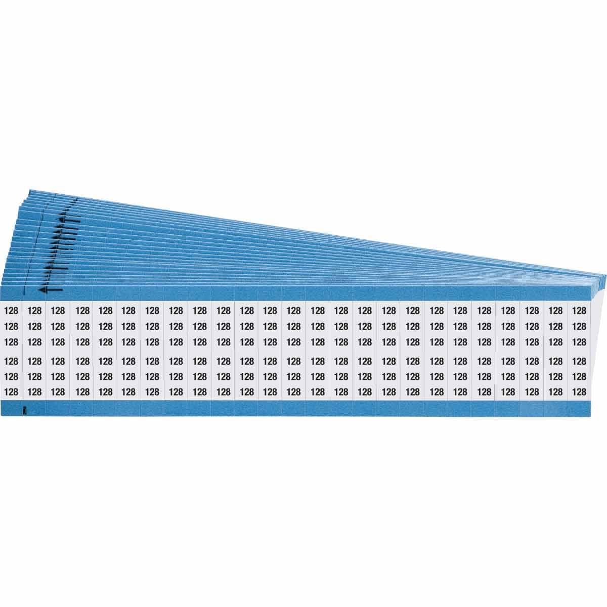 Brady® WM-141-PK WM Series Die-Cut Pre-Printed Solid Number Wire Marker Card, 1/4 in W, Black on White, B-500 Repositionable Vinyl Coated Fabric, 25 Markers per Card