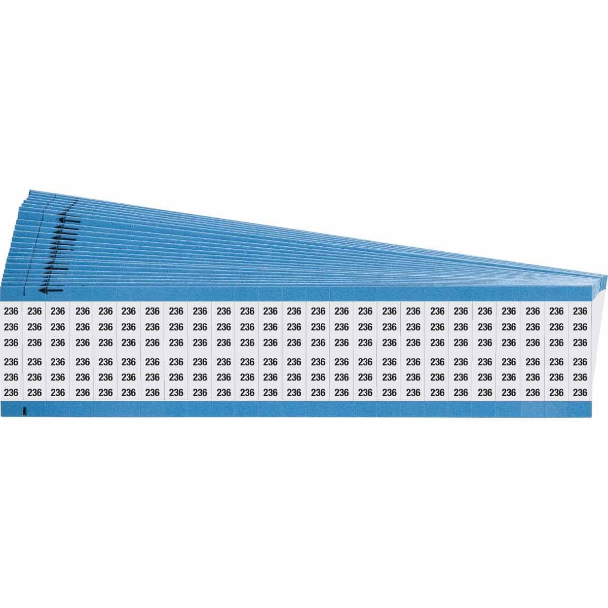 Brady® WM-13-SC-PK WM Series Die-Cut Pre-Printed Solid Number Wire Marker Card, 3/4 in L x 1/4 in W, Black on White, B-500 Repositionable Vinyl Coated Fabric, 72 Markers per Card
