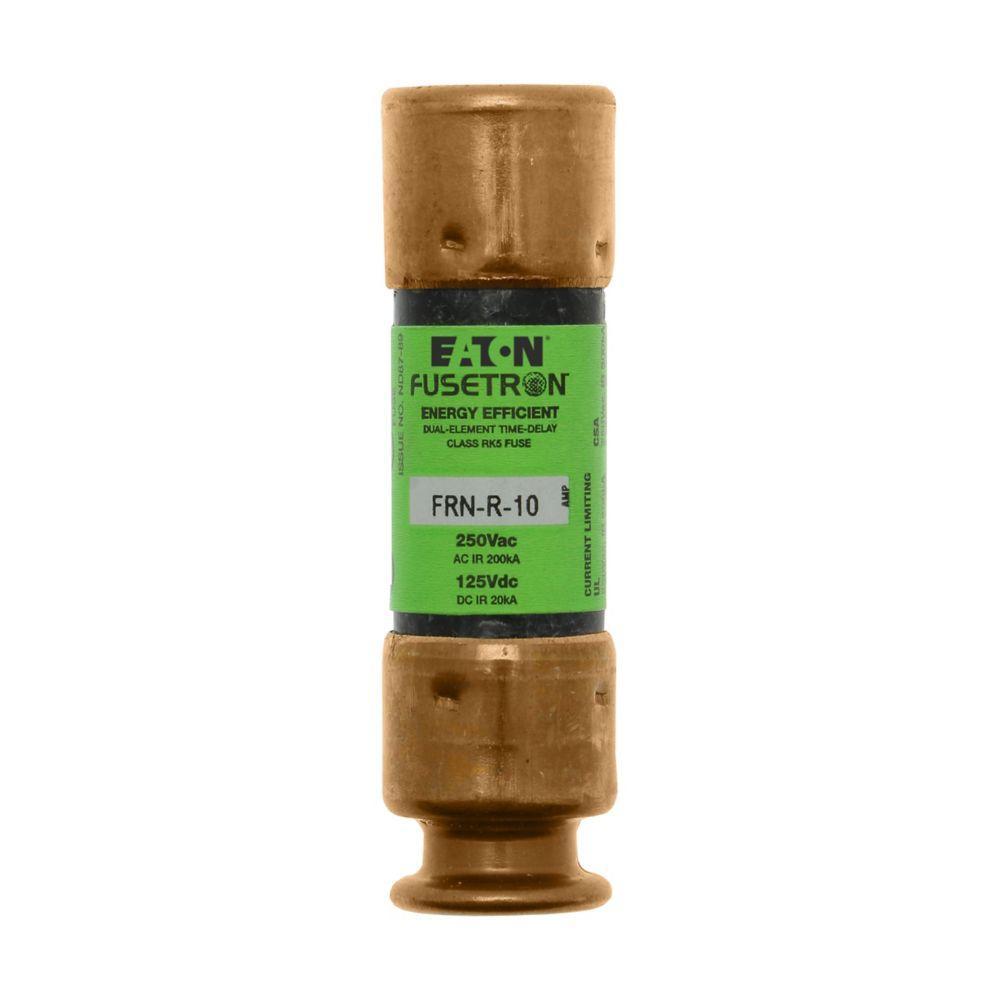 Bussmann Fusetron&trade; FRN-R-10 Current Limiting Time Delay Fuse, 10 A, 250 V AC/125 V DC, 20/200 kA Interrupt, RK5 Class, Cylindrical Body