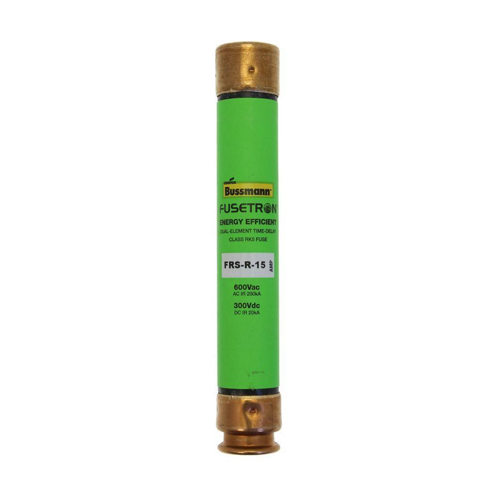 Bussmann Fusetron&trade; FRS-R-15 Advanced Protection Current Limiting Energy Efficient Low Voltage Time Delay Fuse, 15 A, 600 V AC/300 V DC, 20/200 kA Interrupt, RK5 Class, Cartridge Body