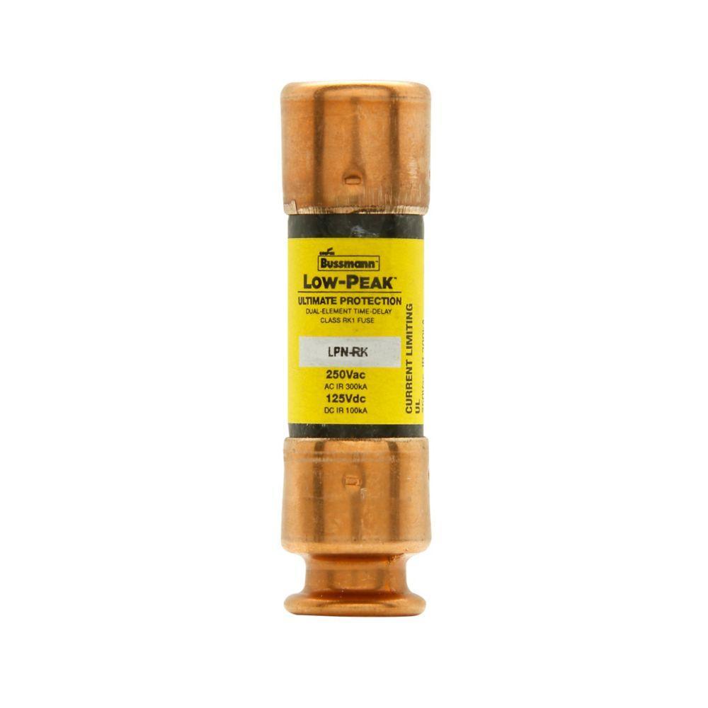 Bussmann Low-Peak&trade; LPN-RK-10SP Low Voltage Current Limiting Time Delay Fuse, 10 A, 250 V AC/125 V DC, 100/300 kA Interrupt, RK1 Class, Cartridge Body