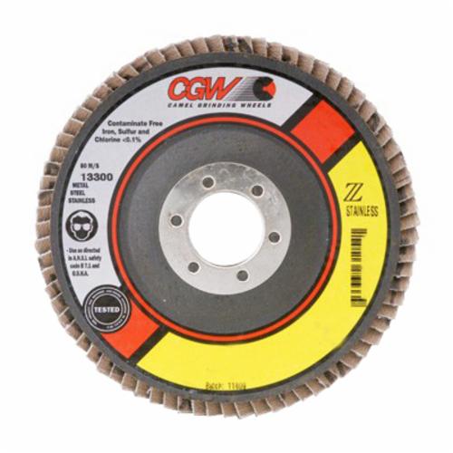 CGW&reg; 31105 Contaminant-Free Premium XL Coated Abrasive Flap Disc With Grinding Aid, 5 in Dia, 7/8 in Center Hole, 80 Grit, Fine Grade, Zirconia Alumina Abrasive, Type 27/Depressed Center Flat Disc