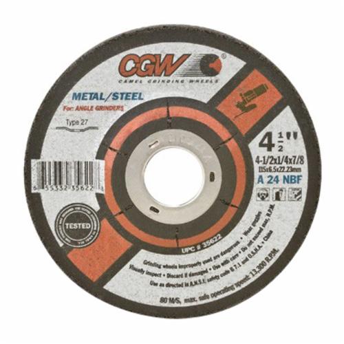 CGW® 35621 Flat Depressed Center Wheel, 4-1/2 in Dia x 1/4 in THK, 24 Grit, Aluminum Oxide Abrasive