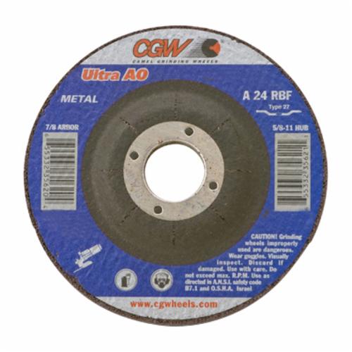 CGW® 35622 Flat Fast Cut Depressed Center Wheel, 4-1/2 in Dia x 1/4 in THK, 7/8 in Center Hole, 24 Grit, Aluminum Oxide Abrasive