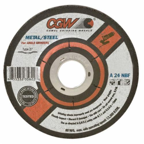 CGW&reg; 36231 Flat Fast Cut Depressed Center Wheel, 6 in Dia x 1/4 in THK, 7/8 in Center Hole, 24 Grit, Aluminum Oxide Abrasive