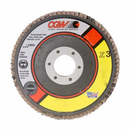 CGW® 42731 Contaminant-Free Premium Regular Coated Abrasive Flap Disc, 7 in Dia, 36 Grit, Medium Grade, Z3® Zirconia Alumina Abrasive, Type 29 Conical Disc