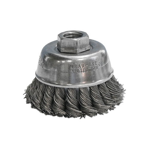 CGW&reg; 60070 High Speed Small Grinder Premium Cup Brush, 2-3/4 in Dia Brush, 5/8-11 Arbor Hole, 0.02 in Dia Filament/Wire, Twist Knot, Carbon Steel Fill