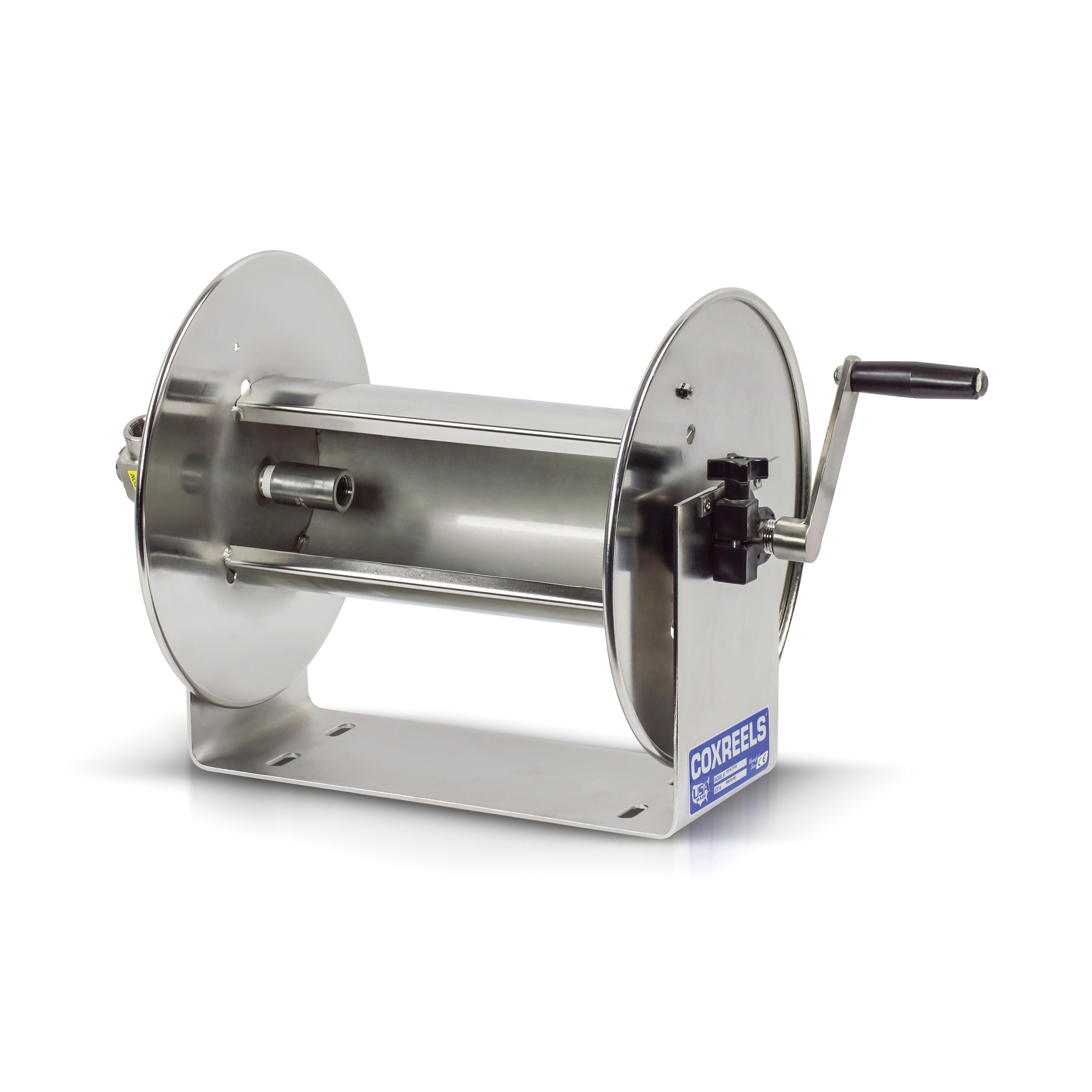 COXREELS&reg; 112-4-75-SS 100 Stainless Steel Series Hand Crank Hose Reel, 1/2 in ID x 7/8 in OD x 75 ft L Hose, 4000 psi Pressure