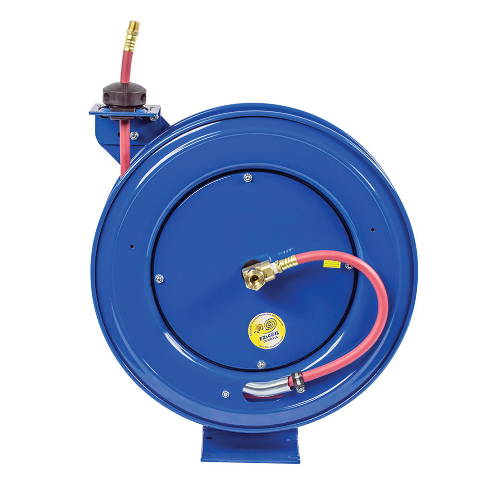 COXREELS&reg; EZ-Coil&reg; EZ-SH-4100 1-Pedestal Heavy Duty Low Pressure Spring Driven Hose Reel, 1/2 in ID x 3/4 in OD x 100 ft L Hose, 300 psi Pressure, Import