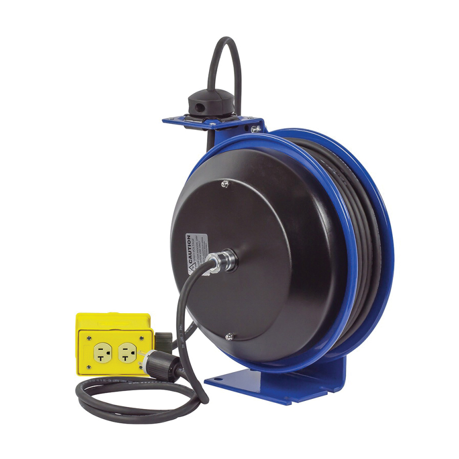 COXREELS&reg; PC13-5016-E 1-Pedestal Spring Driven Cord Reel With Incandescent Caged Drop Light and Tool Tap Plug, 115 V, 13 A, 50 ft L Cord, 16/3 AWG Conductor