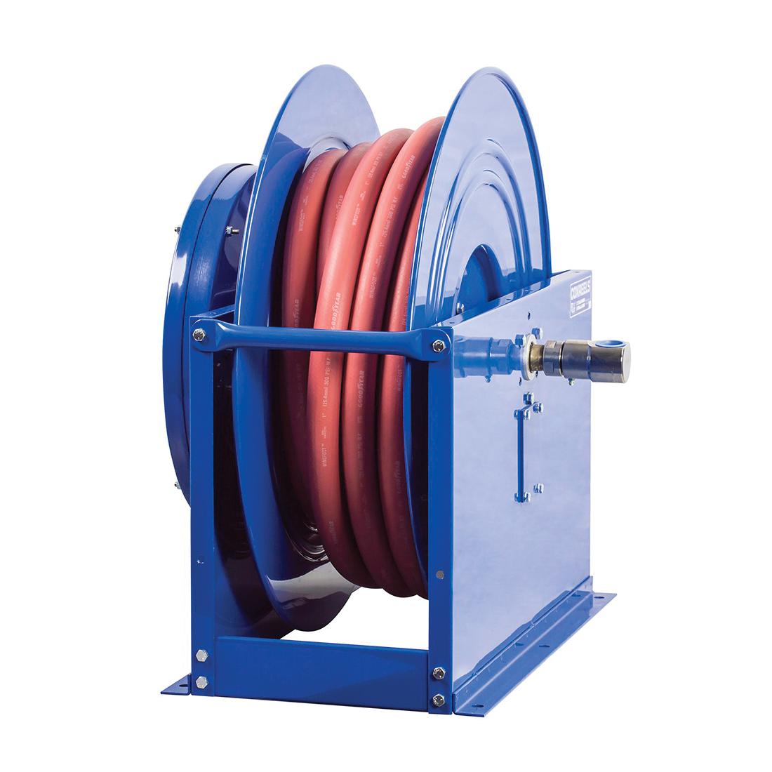 COXREELS&reg; SLP-575 SP Series Box Frame High Capacity Low Pressure Spring Driven Hose Reel, 3/4 in ID x 1-1/16 in OD x 75 ft L Hose, 300 psi Pressure, 10-1/2 in Dia x 7-1/2 in W Reel