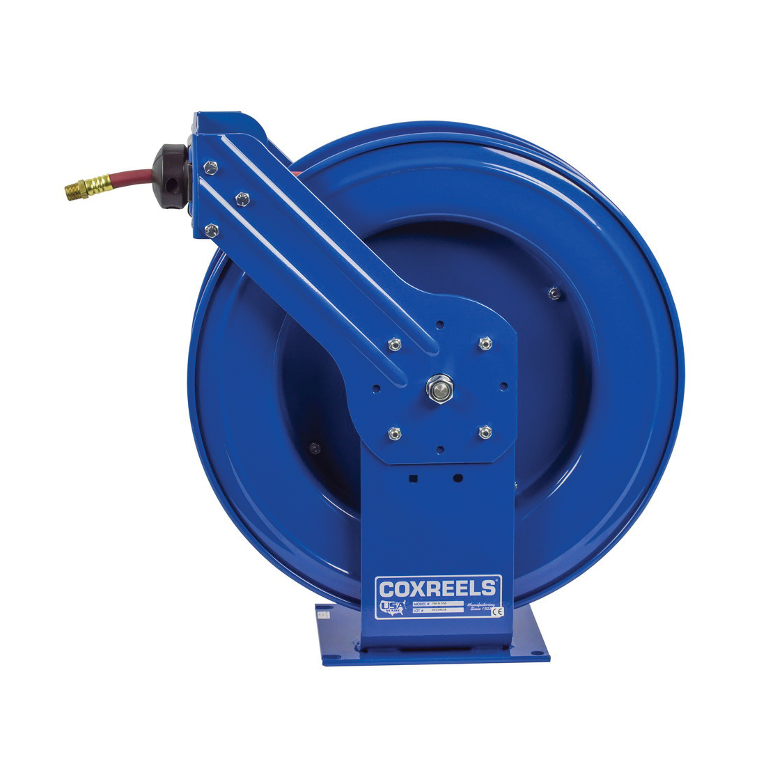 COXREELS&reg; TMP-N-450 2-Pedestal Medium Pressure Supreme Duty Spring Driven Hose Reel, 1/2 in ID x 13/16 in OD x 50 ft L Hose, 2500 psi Pressure, Import