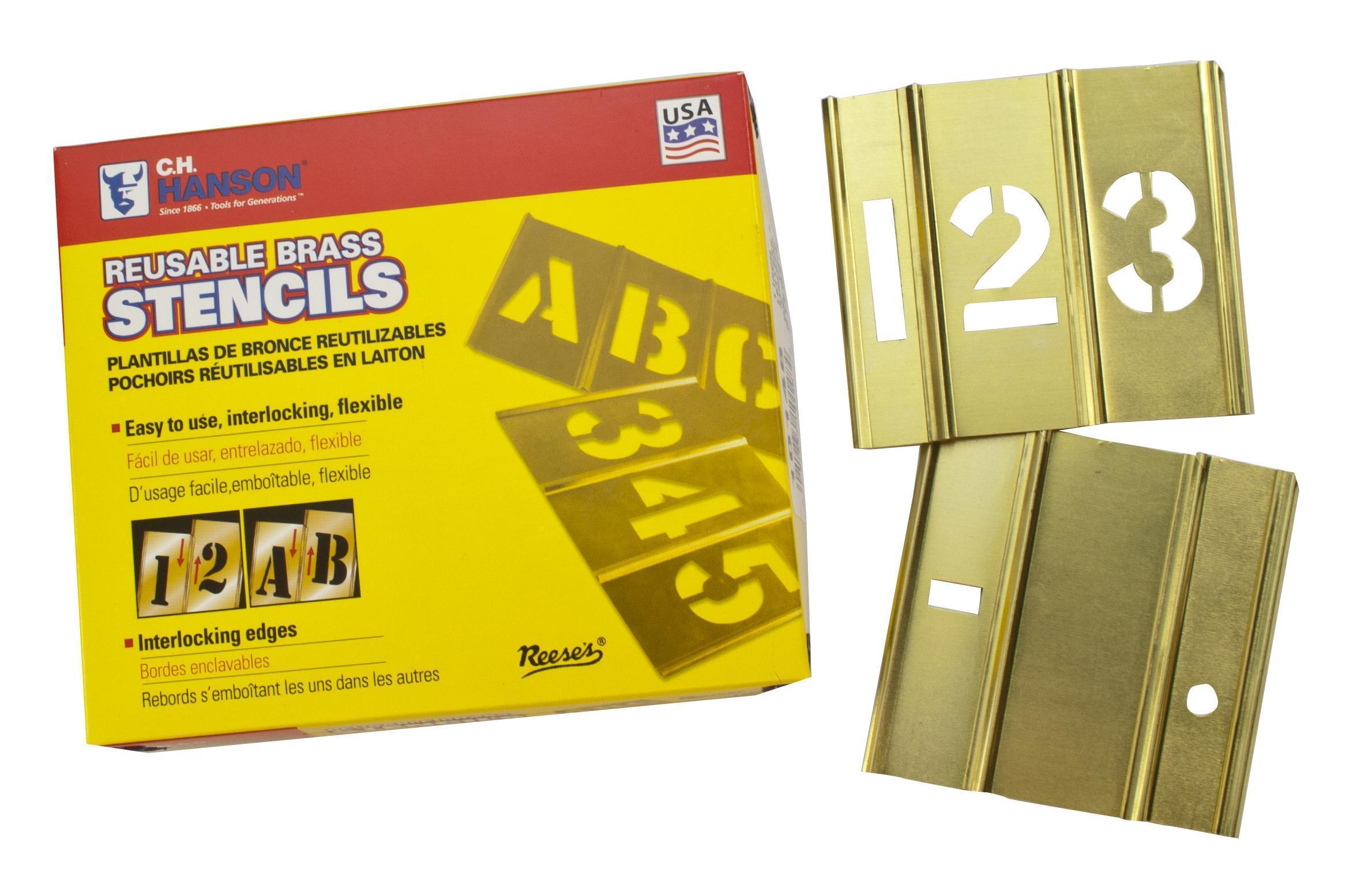 C.H.Hanson® 10011 15-Piece Interlocking Reusable Single Number Stencil Set, 2 in H, Gold, 28 ga Brass