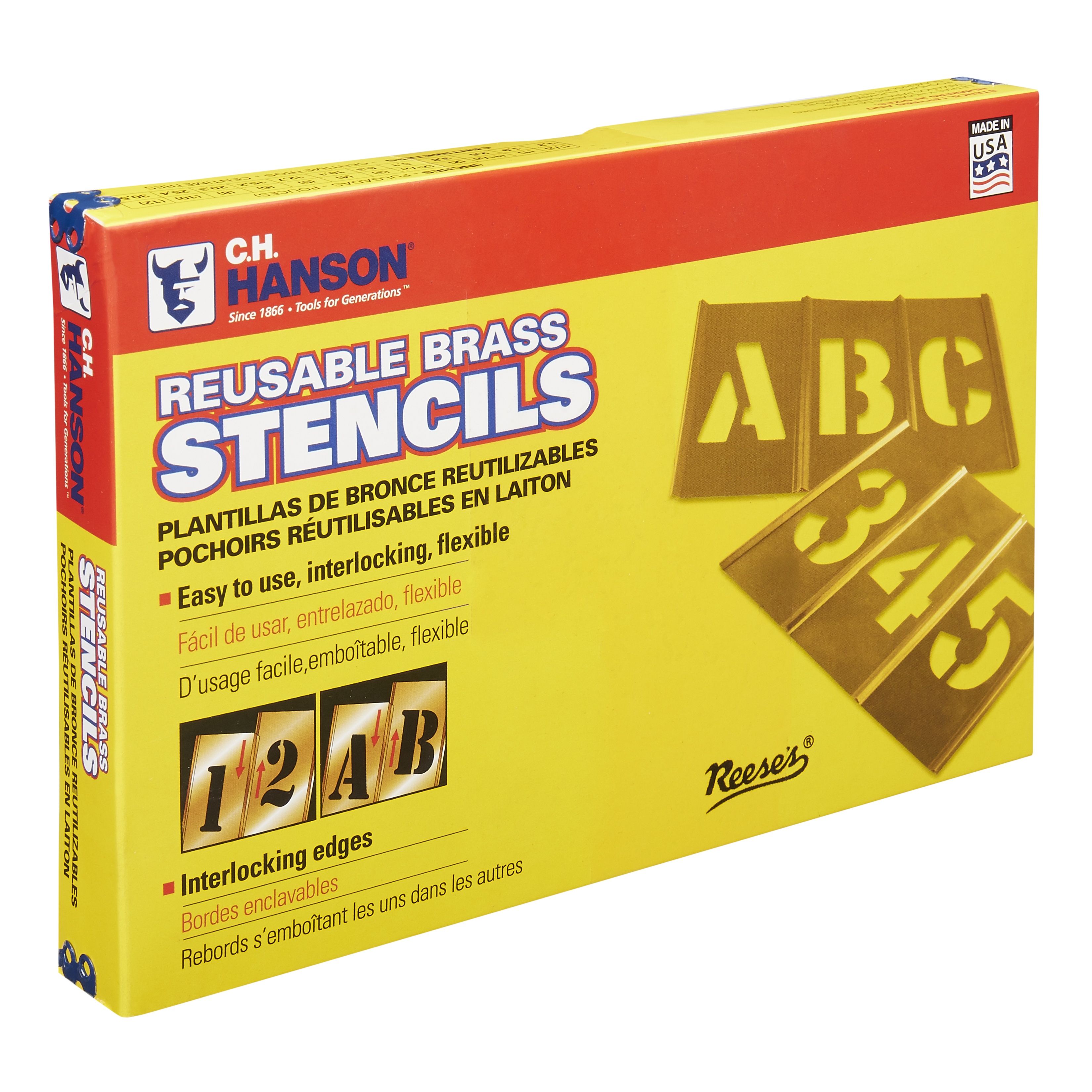 C.H.Hanson&reg; 10015 15-Piece Interlocking Reusable Single Number Stencil Set, 5 in H, Gold, 28 ga Brass