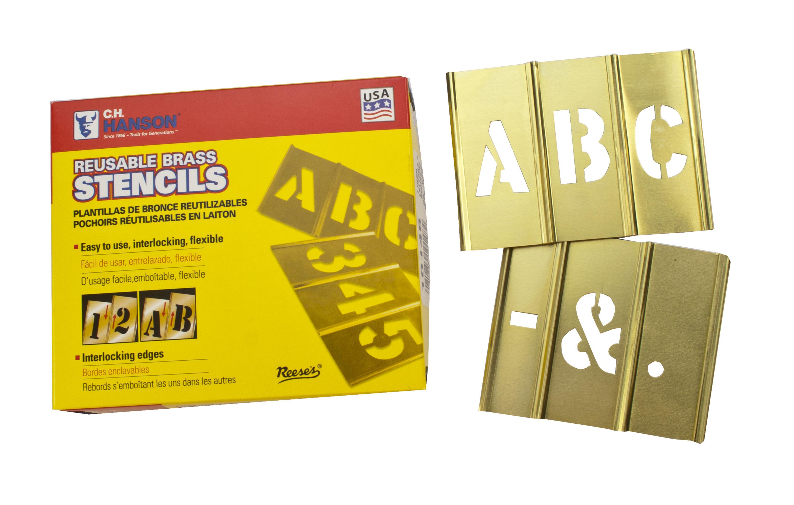 C.H.Hanson&reg; 10028 33-Piece Interlocking Reusable Single Letter Stencil Set, 1 in H, Gold, 28 ga Brass