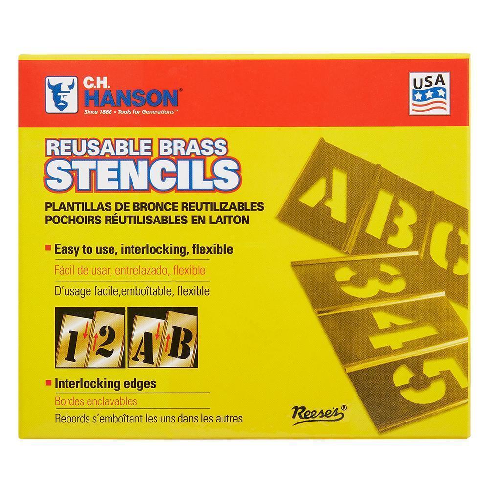 C.H.Hanson® 10036 33-Piece Interlocking Reusable Single Letter Stencil Set, 6 in H, Gold, 28 ga Brass