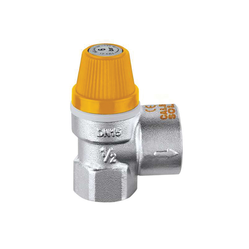 Caleffi 253046 Safety Relief Valve, 1/2 x 3/4 in, Female, 150 psi, Brass Body