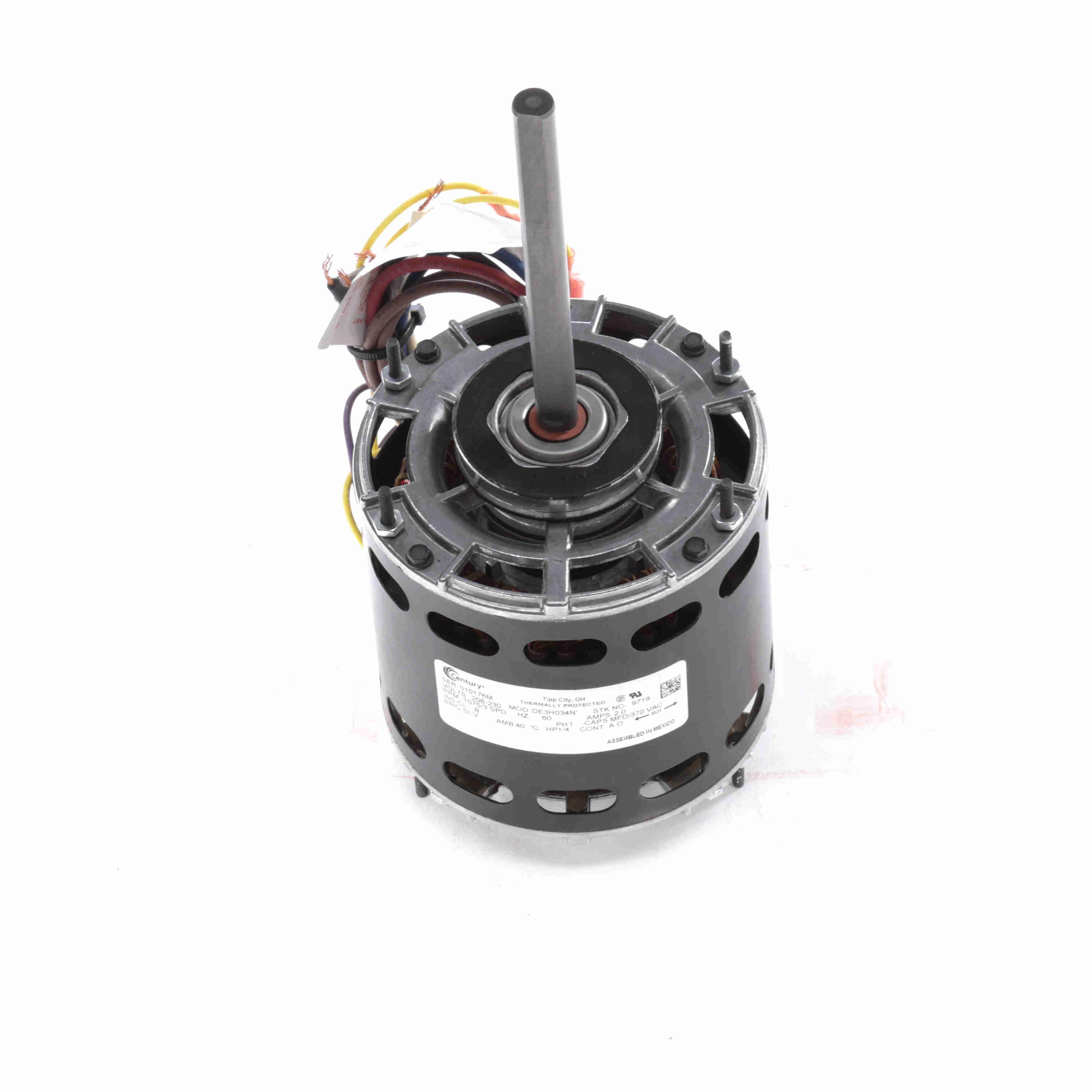 Century® 9719 6-Pole HVAC/R Motor, Open Air Over Enclosure, 1/4 hp, 208 to 230 V, 60 Hz, 1 Phase, 42Y Frame, 1075 rpm Speed, Resilient Ring Mount
