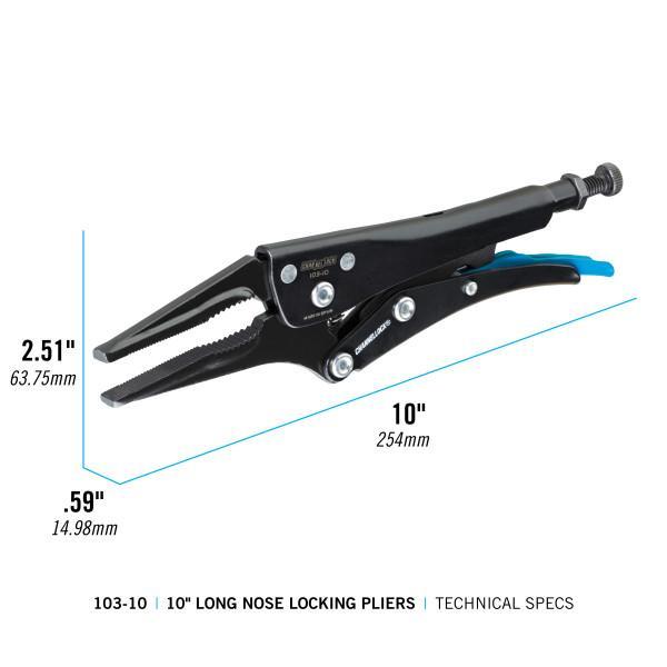 Channellock&reg; 103-10 Adjustable Locking Plier, Lever Locking, 2.76 in Forged Steel Long Nose Jaw, 9.13 in OAL